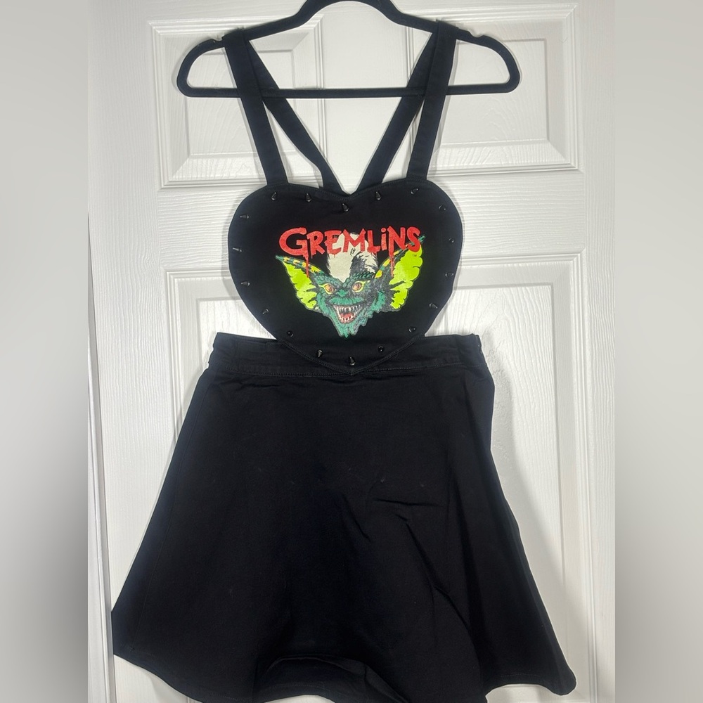 NWT Killstar Gremlin Stripe Pinafore Dress - Black